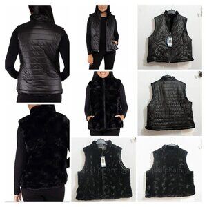 Nicole Miller Original Women's Reversible Faux Fur Vest in Black XXL